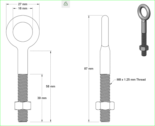 M8 X 58mm毫米不锈钢吊环螺栓缩略图